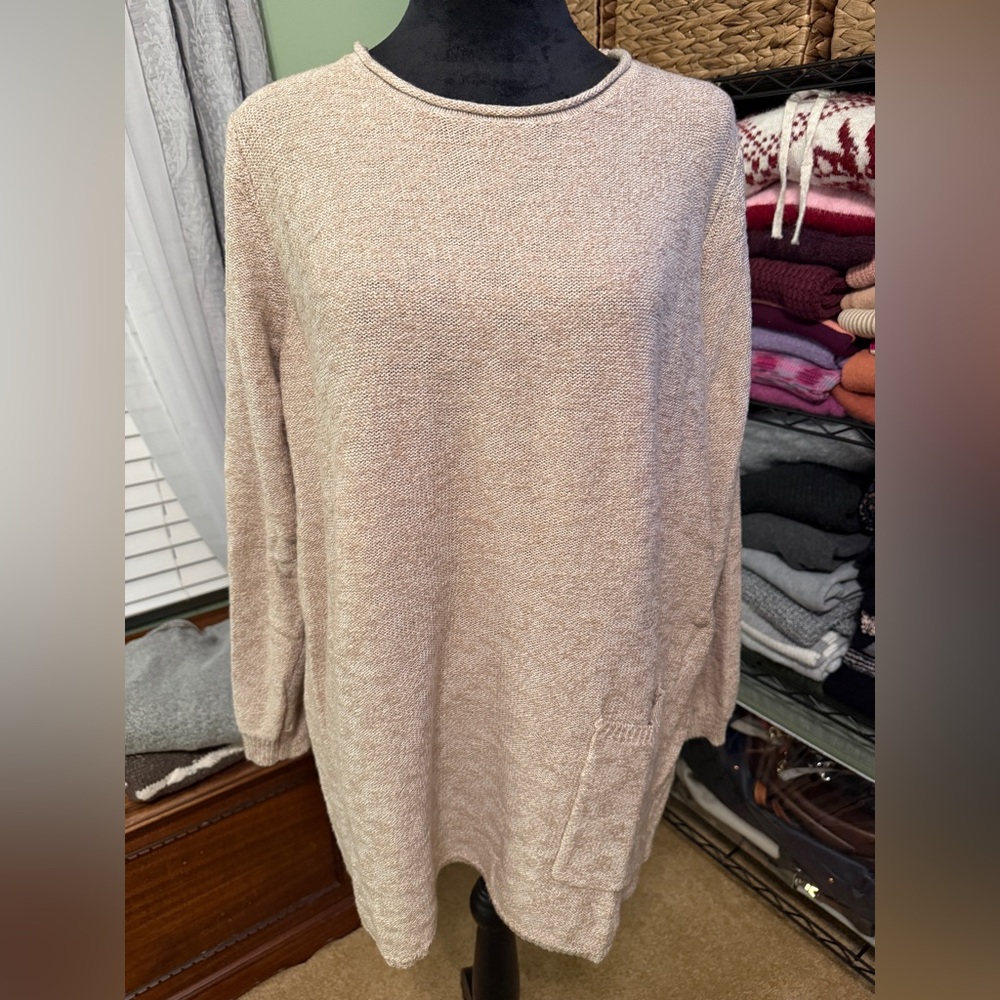 LOGO by Lori Goldstein Soft Tan Crew Neck Sweater